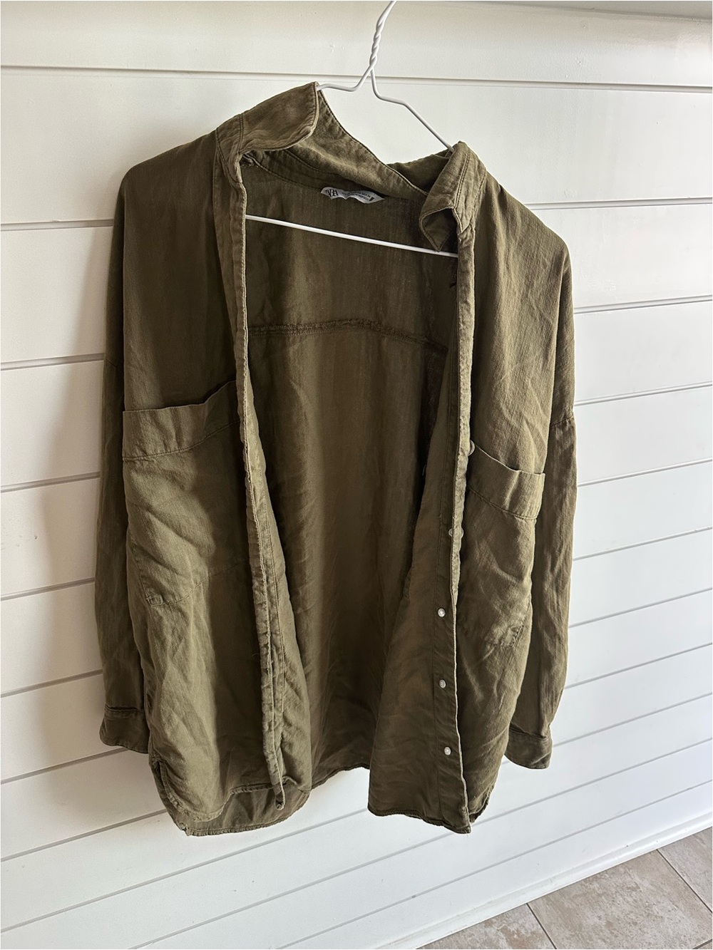 Zara Olive Green Button Down Shirt Jacket